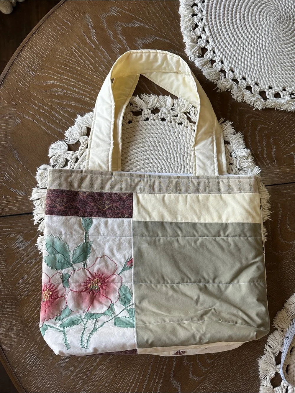 Floral Patchwork Tote Bag in Cream, Green and Pink